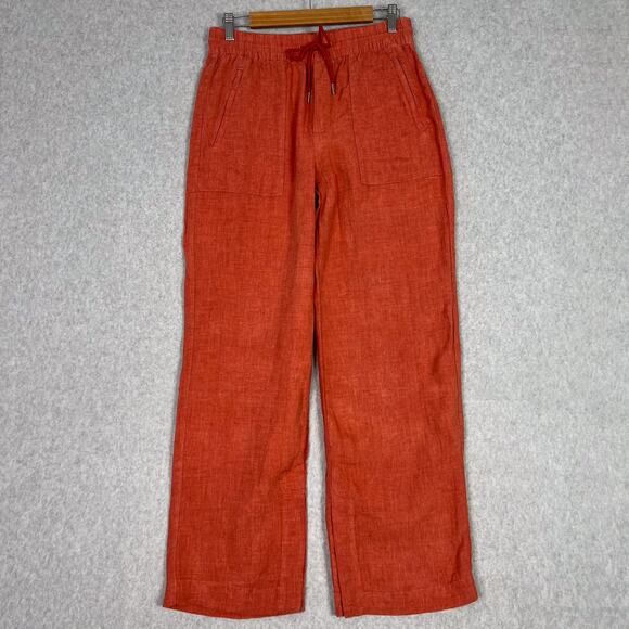 Athleta Pants - Athleta Orange Retreat Linen High Rise Wide Leg Pant Zip Pockets Size 4
